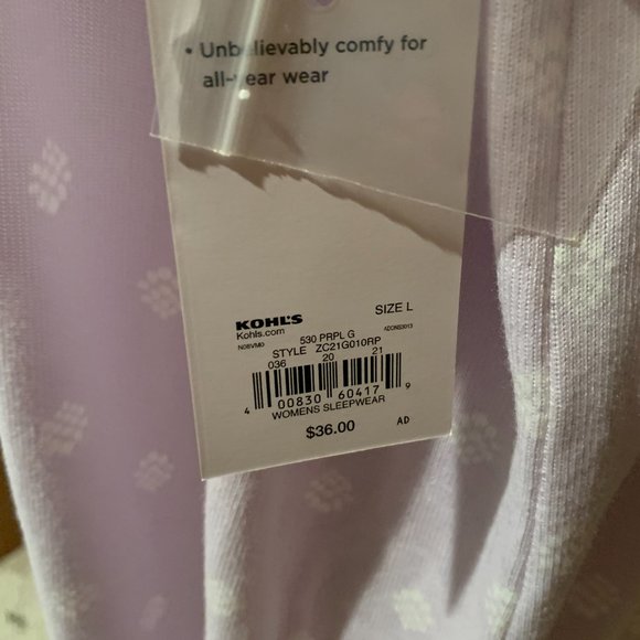 CROFT & BARROW LIGHT PURPLE SHORT SLEEVE LONG NIGHT GOWN SIZE L  #246 - Picture 2 of 3